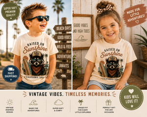 California Kids Shirt, Raised on Sunshine Tee, Toddler California Shirt, California Baby Gift, Beach Kids Shirt, Retro Surf Shirt