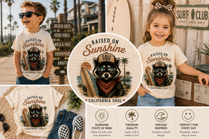 California Kids Shirt, Raised on Sunshine Tee, Toddler California Shirt, California Baby Gift, Beach Kids Shirt, Retro Surf Shirt
