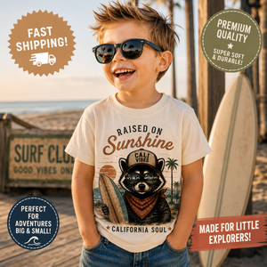 California Kids Shirt, Raised on Sunshine Tee, Toddler California Shirt, California Baby Gift, Beach Kids Shirt, Retro Surf Shirt