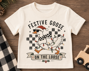 Festive Goose on the Loose Shirt, Funny Christmas Goose Shirt, Toddler Christmas Shirt, Baby Christmas Bodysuit, Retro Holiday Shirt, Kids Christmas Tee