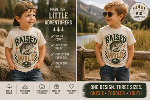 Raised Wild Fishing Shirt, Bass Fishing Shirt for Kids, Toddler Fishing Shirt, Baby Fishing Bodysuit, Outdoor Adventure Shirt, Camping Kids Tee