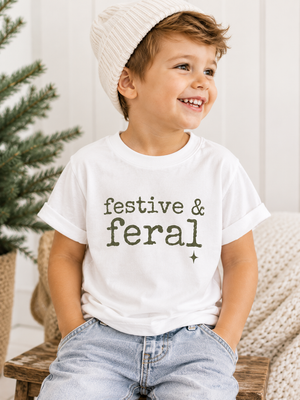 Festive and Feral Kids Christmas Shirt, Funny Toddler Christmas Tee, Baby Christmas Bodysuit, Holiday Shirt for Kids, Christmas Outfit