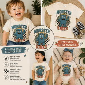 Monster Vibes Shirt, Cute Monster Shirt, Toddler Graphic Tee, Baby Monster Bodysuit, Retro Kids Shirt, Funny Monster Tee, Toddler Outfit