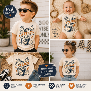 Snack Attack Shirt, Funny Kids Shirt, Popcorn Shirt, Toddler Graphic Tee, Baby Bodysuit, Snack Lover Shirt, Cute Foodie Shirt, Kids Gift
