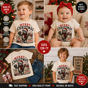Funny Raccoon Christmas Shirt, Merry Christmas Raccoon Shirt, Toddler Christmas Shirt, Baby Christmas Bodysuit, Retro Holiday Shirt, Woodland Christmas Tee