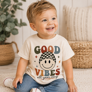 Good Vibes Kids Shirt, Retro Smiley Face Shirt, Toddler Graphic Tee, Baby Bodysuit, Groovy Kids Shirt, Boys Girls Everyday Tee