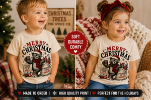 Funny Raccoon Christmas Shirt, Merry Christmas Raccoon Shirt, Toddler Christmas Shirt, Baby Christmas Bodysuit, Retro Holiday Shirt, Woodland Christmas Tee