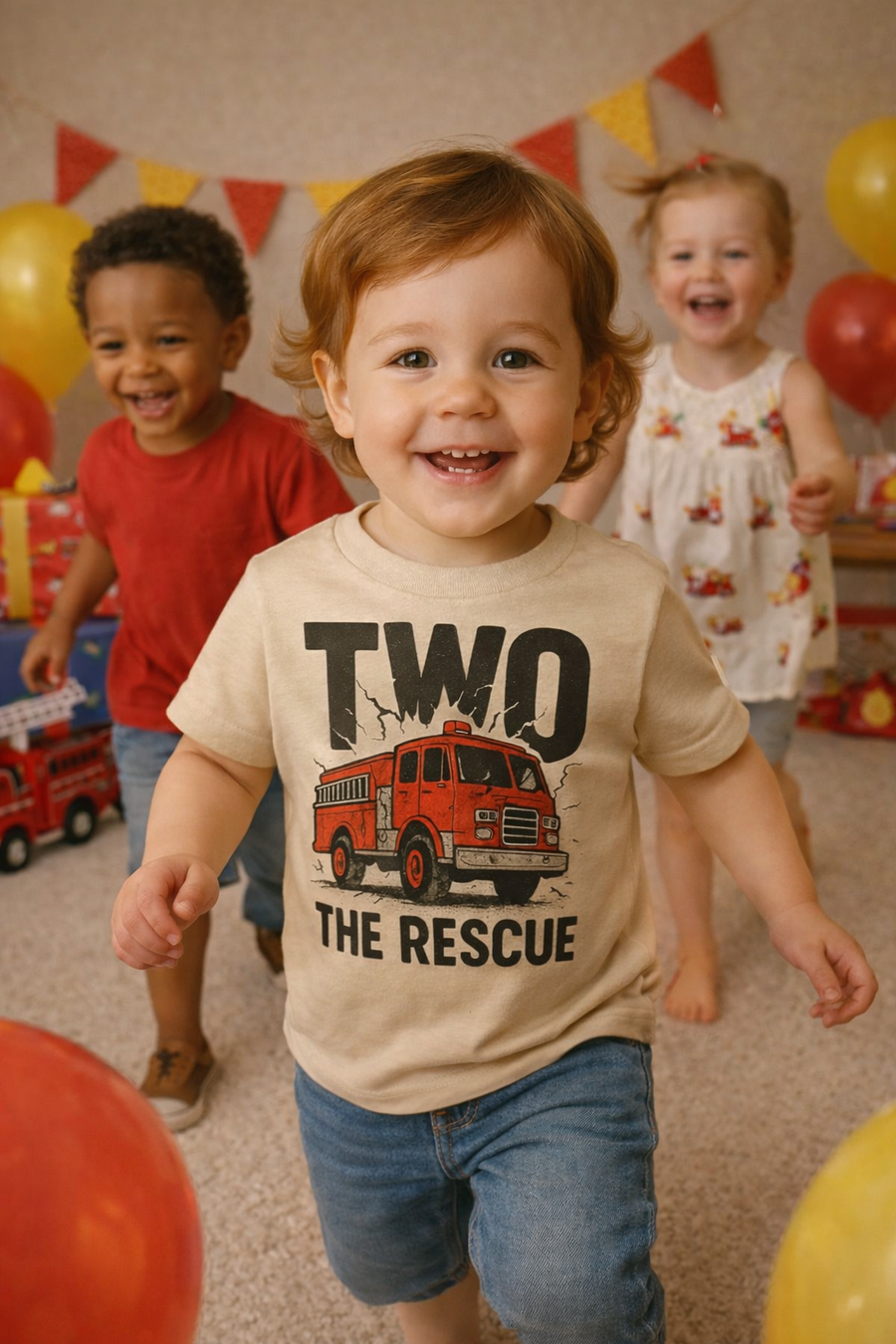 Toddler wearing a birthday rescue tee