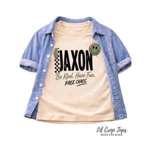 Personalized Kids Name Shirt, Custom Name Toddler Shirt, Personalized Boy Shirt, Custom Graphic Tee, Be Kind Have Fun Raise Chaos Shirt, Toddler Gift