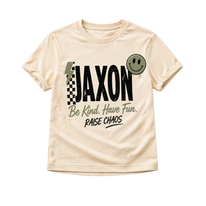 Personalized Kids Name Shirt, Custom Name Toddler Shirt, Personalized Boy Shirt, Custom Graphic Tee, Be Kind Have Fun Raise Chaos Shirt, Toddler Gift
