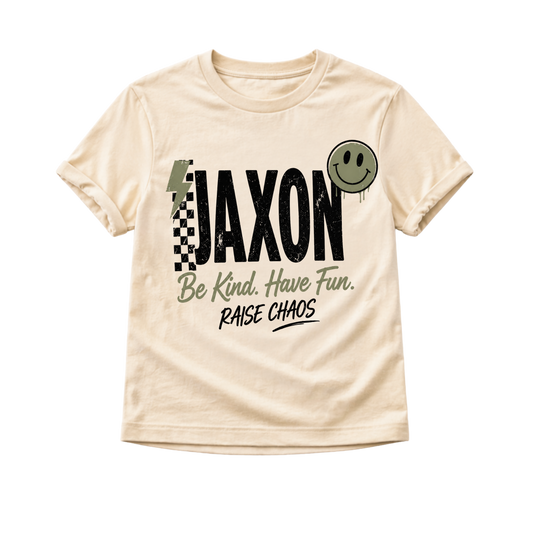 Personalized Kids Name Shirt, Custom Name Toddler Shirt, Personalized Boy Shirt, Custom Graphic Tee, Be Kind Have Fun Raise Chaos Shirt, Toddler Gift