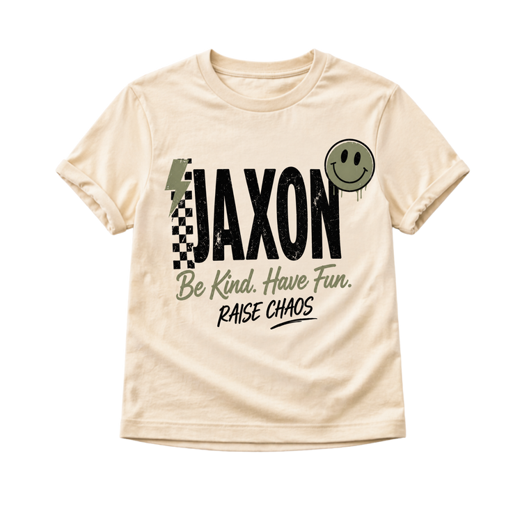 Personalized Kids Name Shirt, Custom Name Toddler Shirt, Personalized Boy Shirt, Custom Graphic Tee, Be Kind Have Fun Raise Chaos Shirt, Toddler Gift