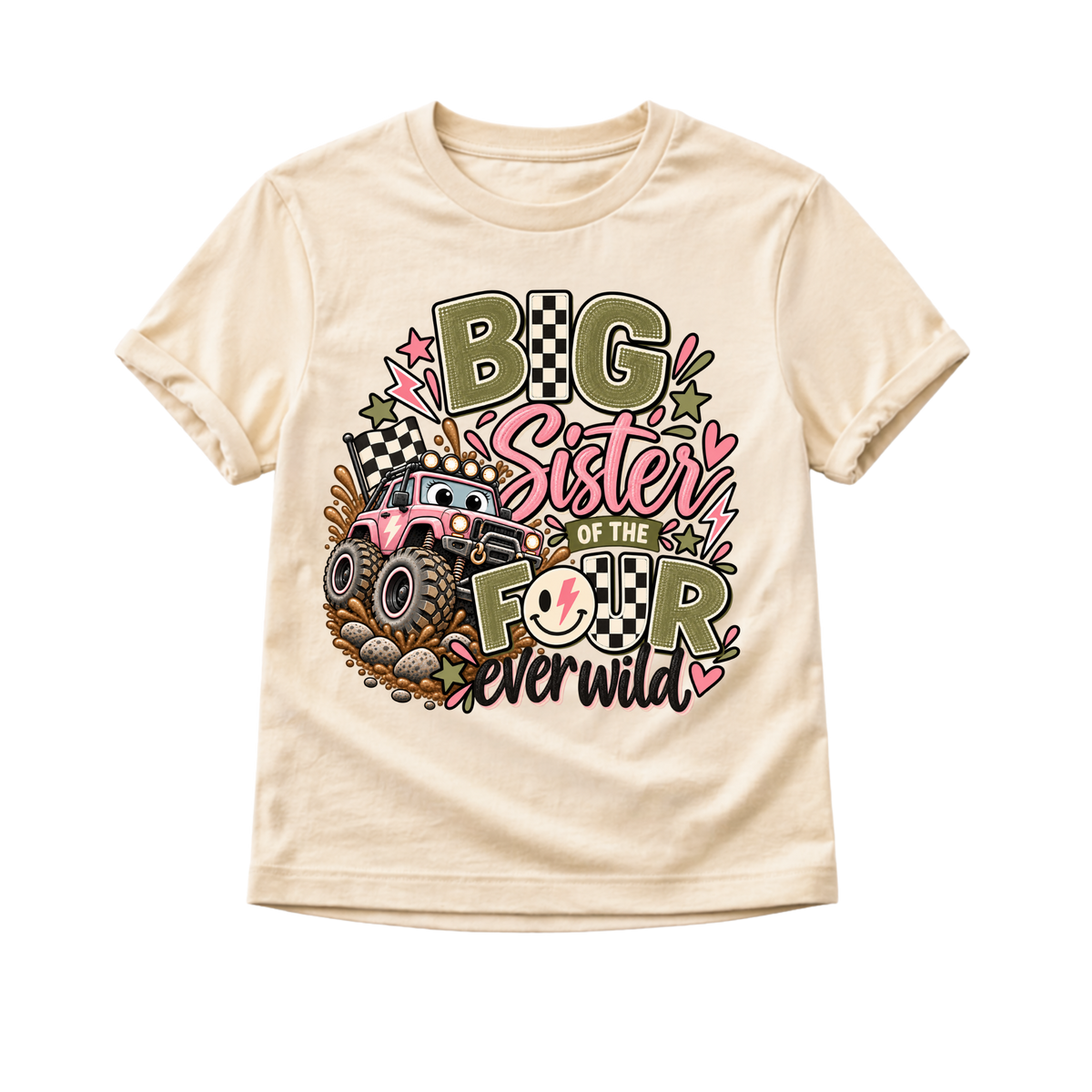 Big Sister Shirt, Monster Truck Sister Shirt, Big Sister of the Four Ever Wild, 4th Birthday Sibling Shirt, Matching Birthday Shirts