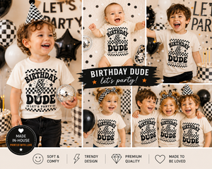 Birthday Shirt for Boys, Birthday Dude Toddler Tee, Kids Birthday Shirt, Checkered Birthday Outfit, Retro Birthday Boy Shirt