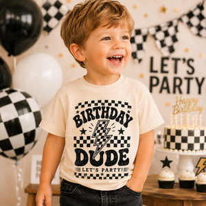 Birthday Shirt for Boys, Birthday Dude Toddler Tee, Kids Birthday Shirt, Checkered Birthday Outfit, Retro Birthday Boy Shirt