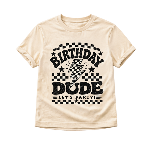 Birthday Shirt for Boys, Birthday Dude Toddler Tee, Kids Birthday Shirt, Checkered Birthday Outfit, Retro Birthday Boy Shirt