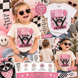 3rd Birthday Shirt Girl, I’m Three Birthday Shirt, Toddler Girl Birthday Tee, Raccoon Birthday Shirt, Third Birthday Outfit for Girls