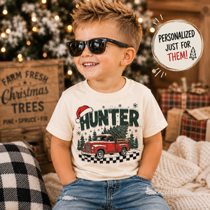 Personalized Christmas Truck Shirt, Custom Name Christmas Shirt, Vintage Red Truck Christmas Tee, Toddler Christmas Shirt, Kids Holiday Shirt, Christmas Gift