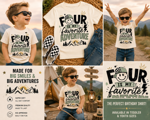 4th Birthday Shirt for Boys, Four Is My Favorite Adventure Shirt, 4 Year Old Birthday Outfit, Outdoor Birthday Tee, Turning Four Shirt