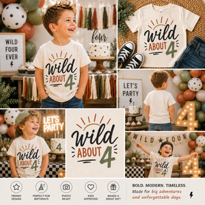 4th Birthday Shirt Boy, Wild About Four Shirt, 4 Year Old Birthday Tee, Boys Fourth Birthday Outfit, Toddler Birthday Shirt