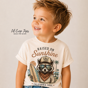 California Kids Shirt, Raised on Sunshine Tee, Toddler California Shirt, California Baby Gift, Beach Kids Shirt, Retro Surf Shirt