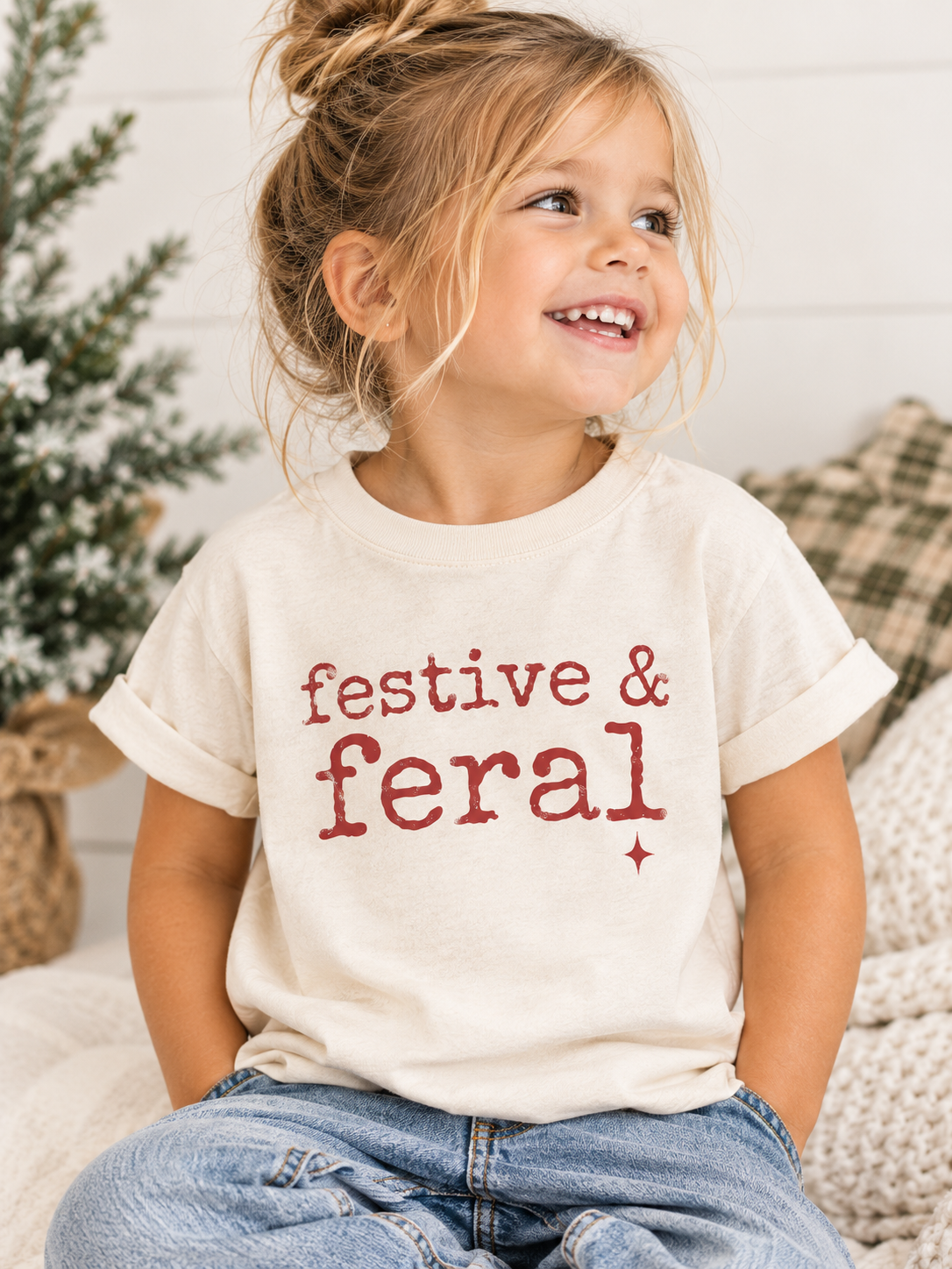 Festive and Feral Kids Christmas Shirt, Funny Toddler Christmas Tee, Baby Christmas Bodysuit, Holiday Shirt for Kids, Christmas Outfit