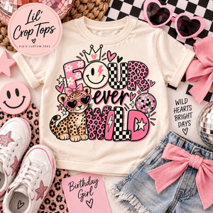 4th Birthday Girl Shirt, Four Ever Wild Birthday Shirt, Turning Four Shirt, 4 Year Old Girl Birthday Outfit, Leopard Birthday Tee