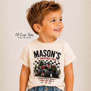 Personalized Monster Truck Christmas Shirt, Custom Name Christmas Shirt, Kids Christmas Truck Tee, Toddler Christmas Shirt, Christmas Crew Shirt, Holiday Gift