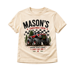 Personalized Monster Truck Christmas Shirt, Custom Name Christmas Shirt, Kids Christmas Truck Tee, Toddler Christmas Shirt, Christmas Crew Shirt, Holiday Gift