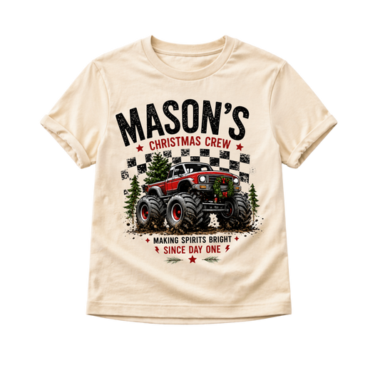 Personalized Monster Truck Christmas Shirt, Custom Name Christmas Shirt, Kids Christmas Truck Tee, Toddler Christmas Shirt, Christmas Crew Shirt, Holiday Gift
