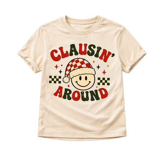 Clausin Around Christmas Shirt, Funny Christmas Shirt, Smiley Face Christmas Tee, Toddler Christmas Shirt, Baby Holiday Outfit, Retro Christmas Shirt