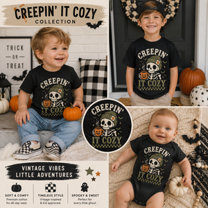 Creepin' It Cozy Shirt, Cute Skeleton Halloween Tee, Baby Halloween Outfit, Toddler Spooky Shirt, Vintage Halloween Kids Shirt
