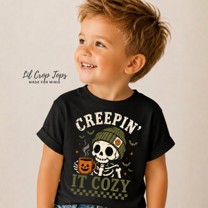 Creepin' It Cozy Shirt, Cute Skeleton Halloween Tee, Baby Halloween Outfit, Toddler Spooky Shirt, Vintage Halloween Kids Shirt