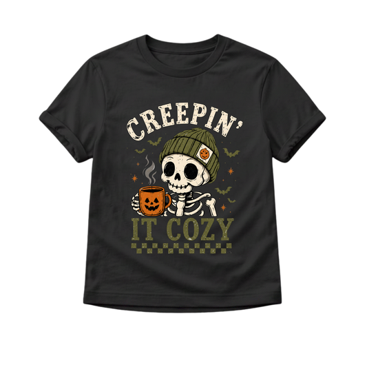 Creepin' It Cozy Shirt, Cute Skeleton Halloween Tee, Baby Halloween Outfit, Toddler Spooky Shirt, Vintage Halloween Kids Shirt