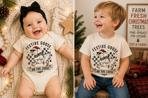 Festive Goose on the Loose Shirt, Funny Christmas Goose Shirt, Toddler Christmas Shirt, Baby Christmas Bodysuit, Retro Holiday Shirt, Kids Christmas Tee