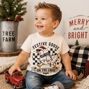 Festive Goose on the Loose Shirt, Funny Christmas Goose Shirt, Toddler Christmas Shirt, Baby Christmas Bodysuit, Retro Holiday Shirt, Kids Christmas Tee