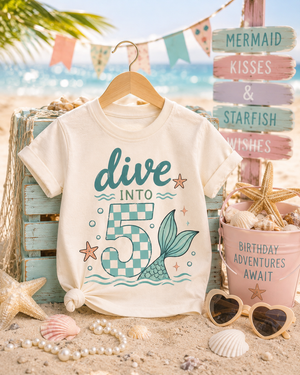 5th Birthday Mermaid Shirt, Mermaid Birthday Shirt for Girls, Five Year Old Birthday Tee, Girls 5th Birthday Outfit, Mermaid Party Shirt