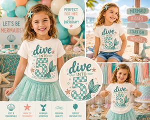 5th Birthday Mermaid Shirt, Mermaid Birthday Shirt for Girls, Five Year Old Birthday Tee, Girls 5th Birthday Outfit, Mermaid Party Shirt