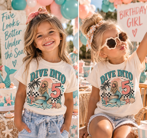 5th Birthday Mermaid Shirt, Girls 5th Birthday Shirt, Mermaid Birthday Shirt, Dive Into Five Shirt, Under the Sea Birthday Outfit