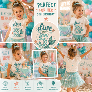 5th Birthday Mermaid Shirt, Mermaid Birthday Shirt for Girls, Five Year Old Birthday Tee, Girls 5th Birthday Outfit, Mermaid Party Shirt
