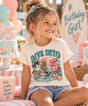 5th Birthday Mermaid Shirt, Girls 5th Birthday Shirt, Mermaid Birthday Shirt, Dive Into Five Shirt, Under the Sea Birthday Outfit