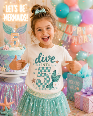 5th Birthday Mermaid Shirt, Mermaid Birthday Shirt for Girls, Five Year Old Birthday Tee, Girls 5th Birthday Outfit, Mermaid Party Shirt
