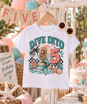 5th Birthday Mermaid Shirt, Girls 5th Birthday Shirt, Mermaid Birthday Shirt, Dive Into Five Shirt, Under the Sea Birthday Outfit