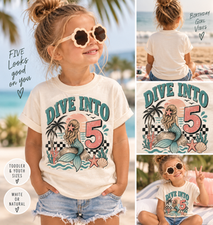5th Birthday Mermaid Shirt, Girls 5th Birthday Shirt, Mermaid Birthday Shirt, Dive Into Five Shirt, Under the Sea Birthday Outfit
