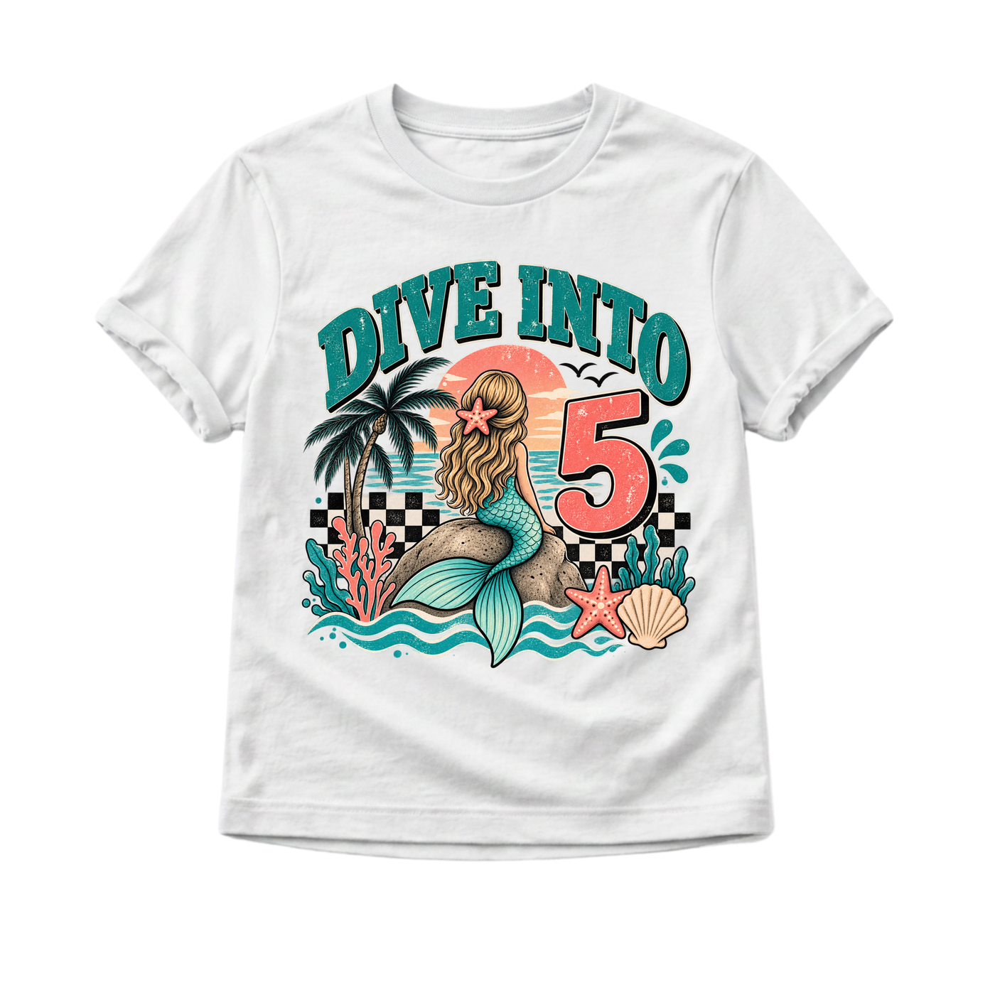 5th Birthday Mermaid Shirt, Girls 5th Birthday Shirt, Mermaid Birthday Shirt, Dive Into Five Shirt, Under the Sea Birthday Outfit