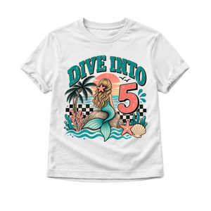5th Birthday Mermaid Shirt, Girls 5th Birthday Shirt, Mermaid Birthday Shirt, Dive Into Five Shirt, Under the Sea Birthday Outfit