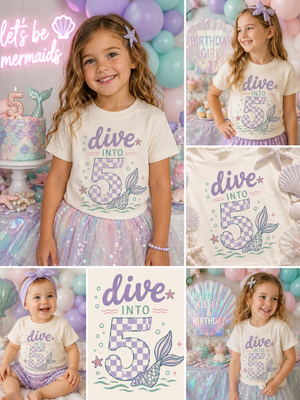 5th Birthday Mermaid Shirt for Girls, Dive Into Five Shirt, Mermaid 5th Birthday Outfit, Girl Turning 5 Tee, Under the Sea Birthday Shirt