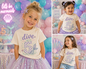 5th Birthday Mermaid Shirt for Girls, Dive Into Five Shirt, Mermaid 5th Birthday Outfit, Girl Turning 5 Tee, Under the Sea Birthday Shirt