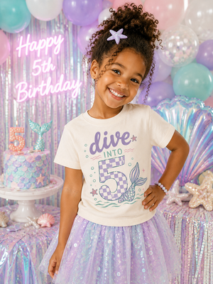 5th Birthday Mermaid Shirt for Girls, Dive Into Five Shirt, Mermaid 5th Birthday Outfit, Girl Turning 5 Tee, Under the Sea Birthday Shirt