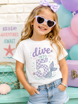 5th Birthday Mermaid Shirt for Girls, Dive Into Five Shirt, Mermaid 5th Birthday Outfit, Girl Turning 5 Tee, Under the Sea Birthday Shirt
